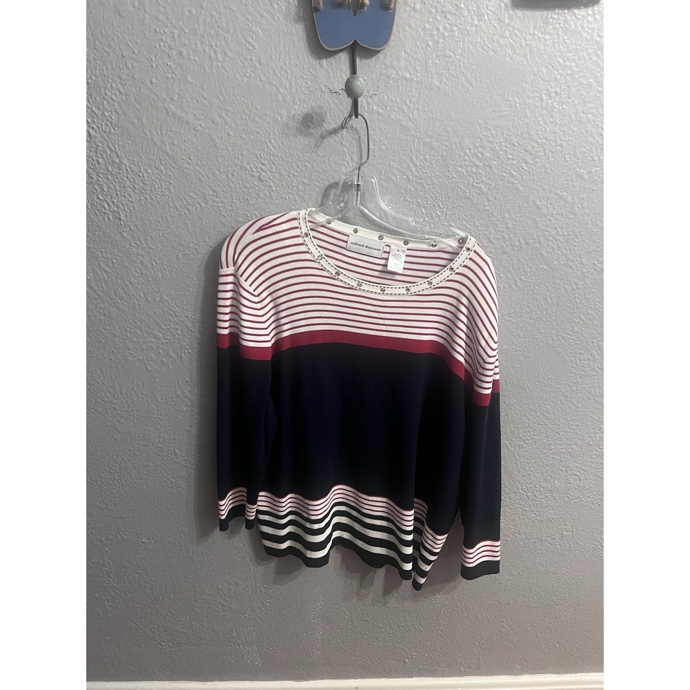 Alfred Dunner Womens Red White Blue Striped Sweater 3/4 Sleeve Size XL
